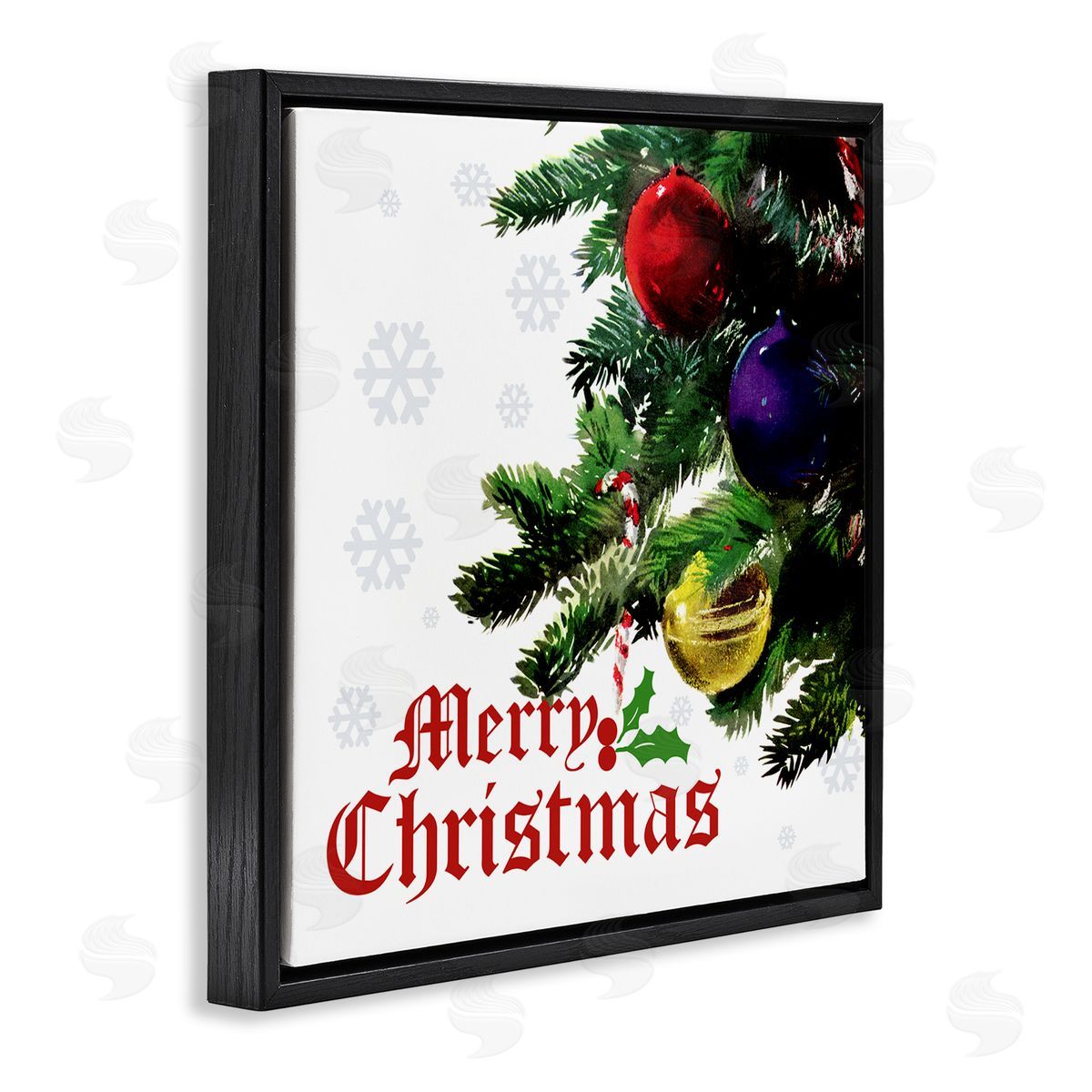 The Saturday Evening Post Merry Christmas Snowflake Pattern Black Floating Frame Canvas Wall Art Print
