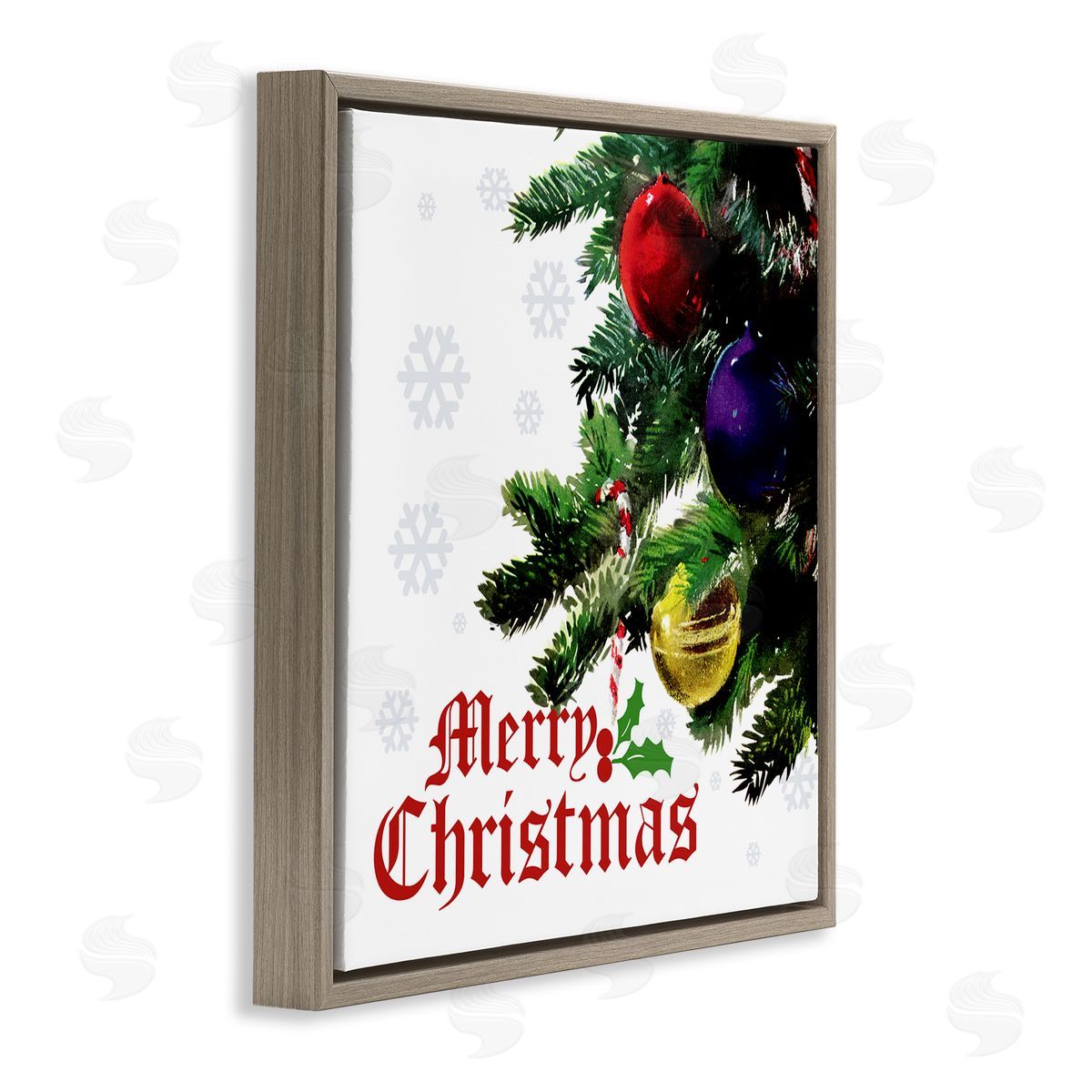 The Saturday Evening Post Merry Christmas Snowflake Pattern Brown Floating Frame Canvas Wall Art Print