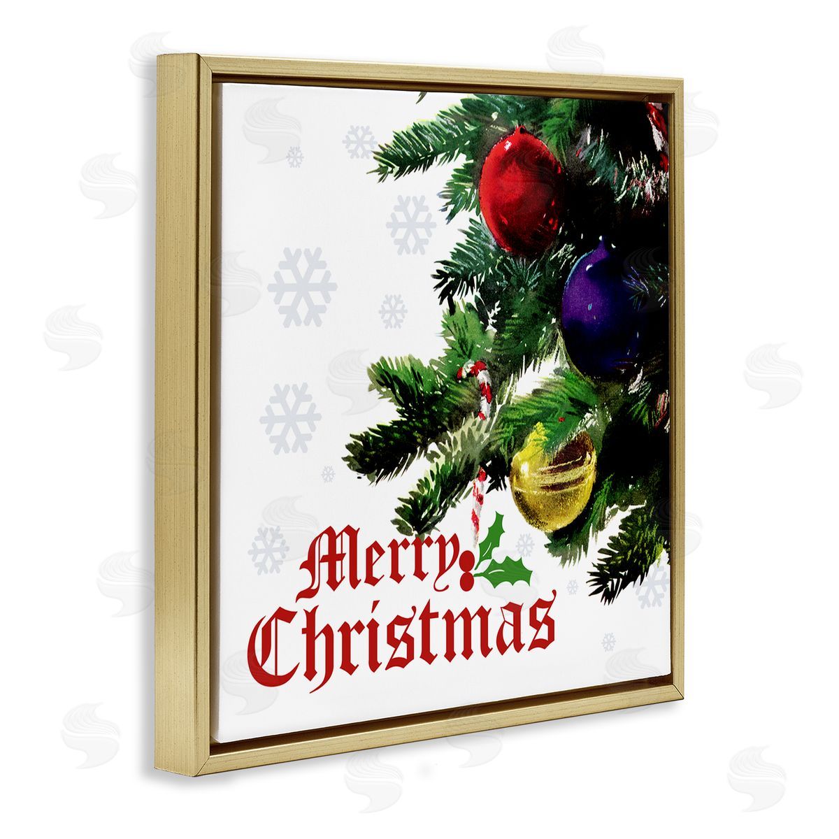 The Saturday Evening Post Merry Christmas Snowflake Pattern Gold Floating Frame Canvas Wall Art Print