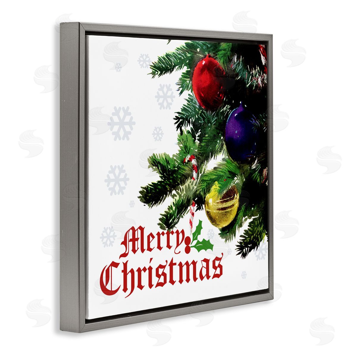 The Saturday Evening Post Merry Christmas Snowflake Pattern Gray Floating Frame Canvas Wall Art Print