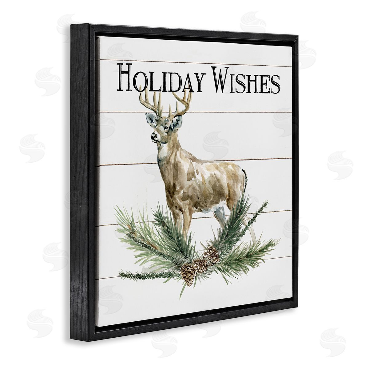 Carol Robinson Holiday Wishes Seasonal Deer Black Floating Frame Canvas Wall Art Print
