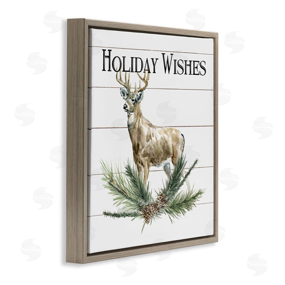 Carol Robinson Holiday Wishes Seasonal Deer Brown Floating Frame Canvas Wall Art Print