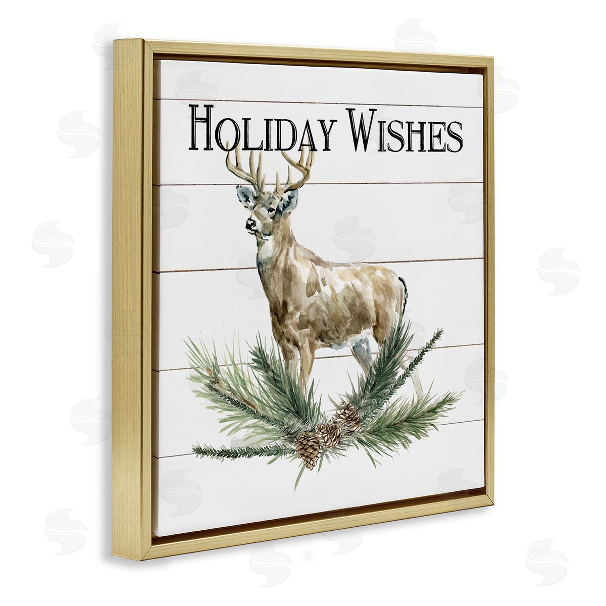 Carol Robinson Holiday Wishes Seasonal Deer Gold Floating Frame Canvas Wall Art Print