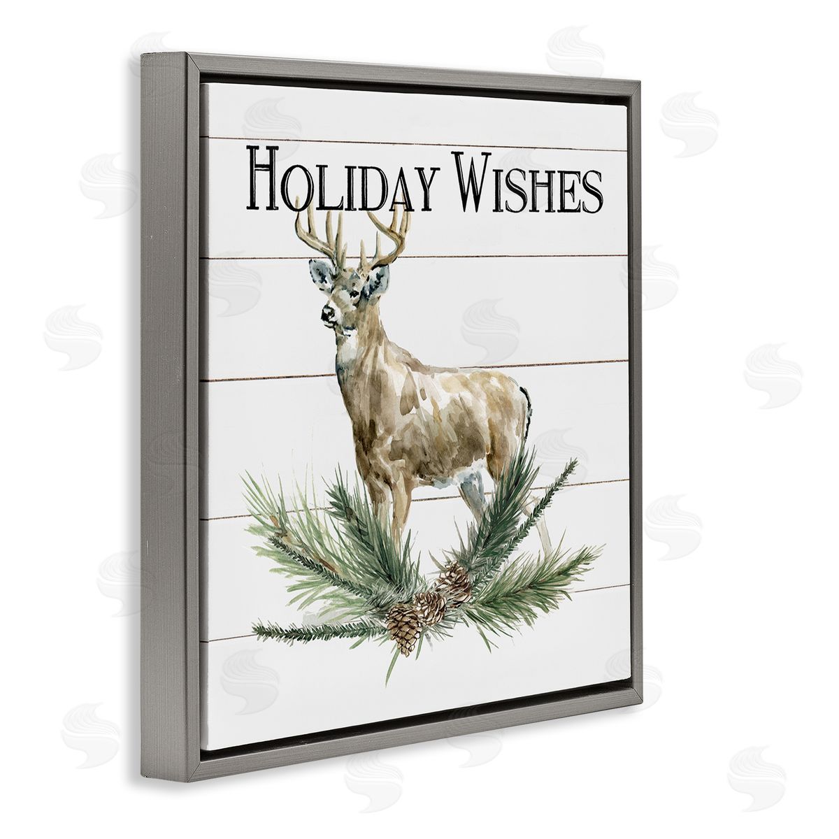 Carol Robinson Holiday Wishes Seasonal Deer Gray Floating Frame Canvas Wall Art Print