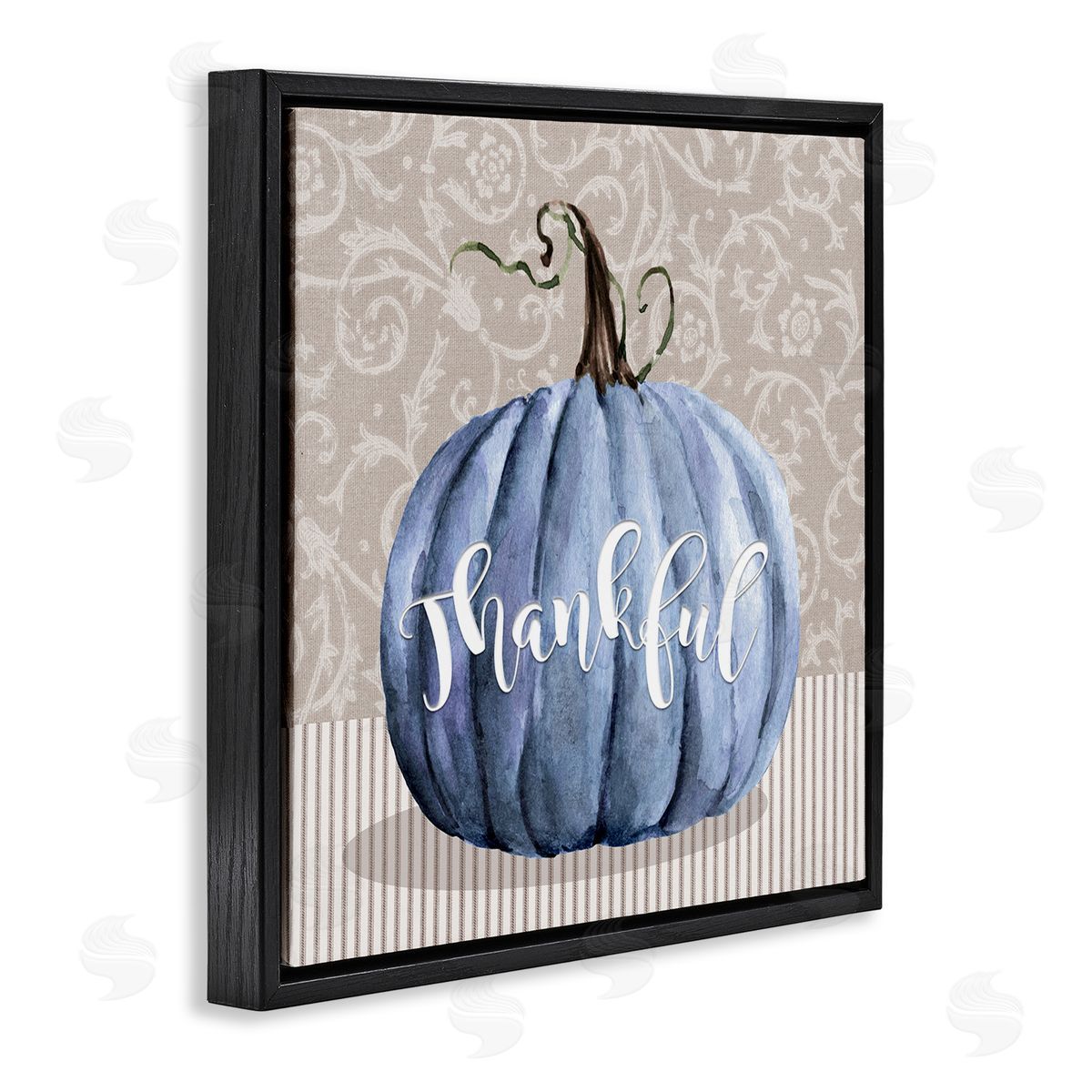 Livi Finn Thankful Patterned Fall Pumpkin Black Floating Frame Canvas Wall Art Print