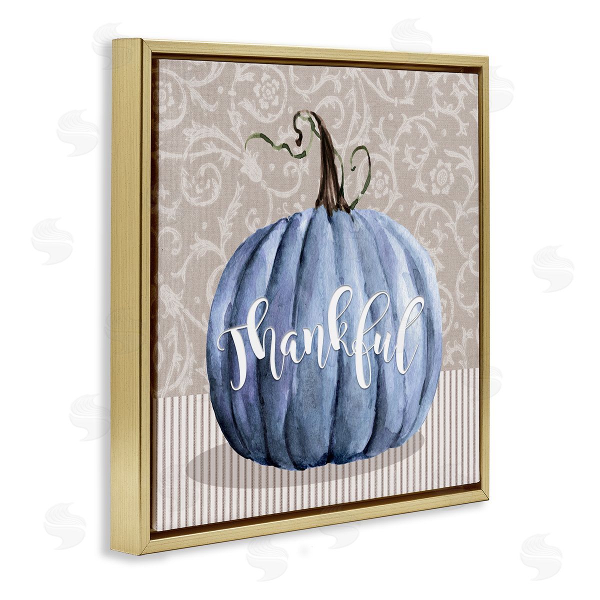 Livi Finn Thankful Patterned Fall Pumpkin Gold Floating Frame Canvas Wall Art Print