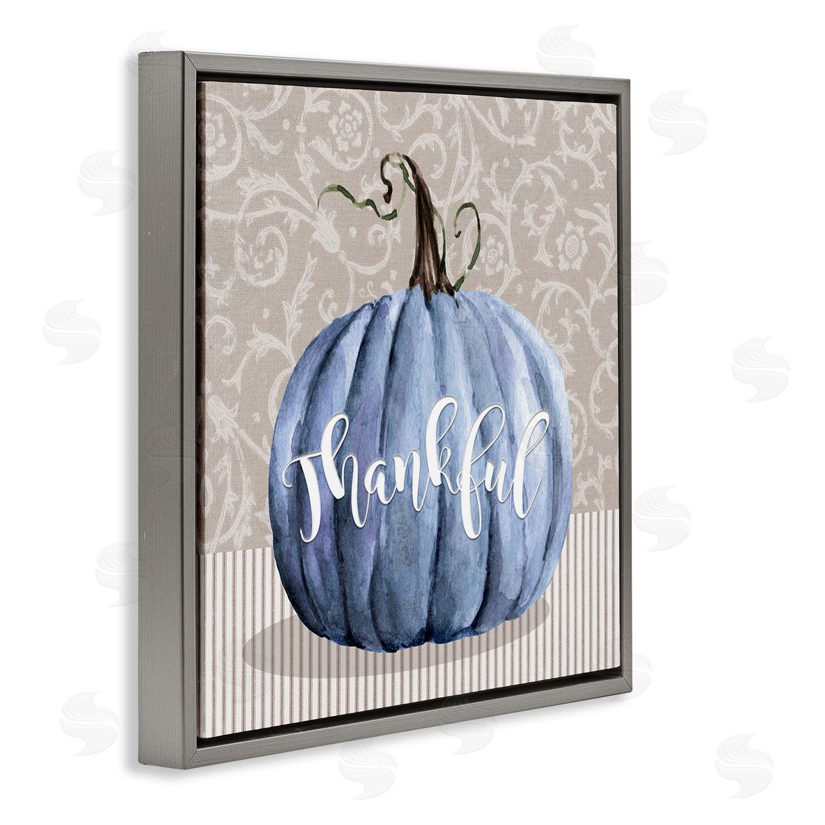 Livi Finn Thankful Patterned Fall Pumpkin Gray Floating Frame Canvas Wall Art Print