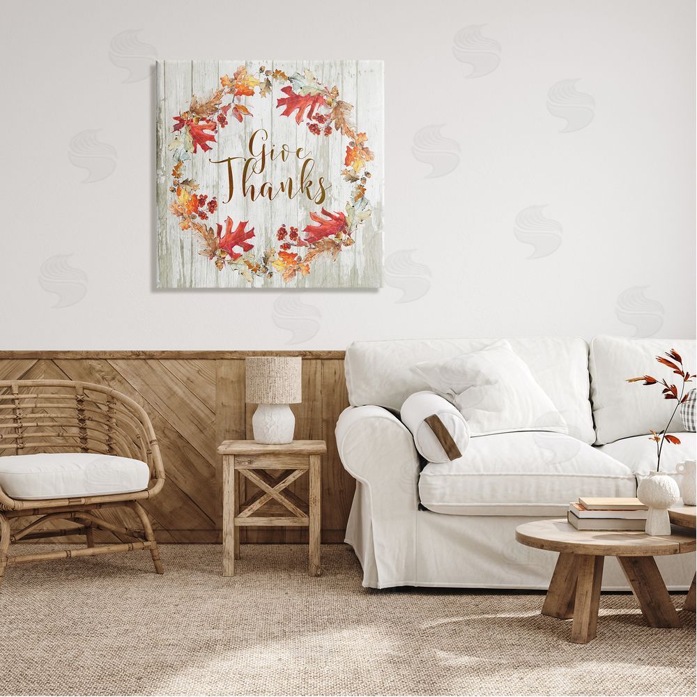 Sally Swatland Give Thanks Autumnal Wreath Canvas Wall Art in Room