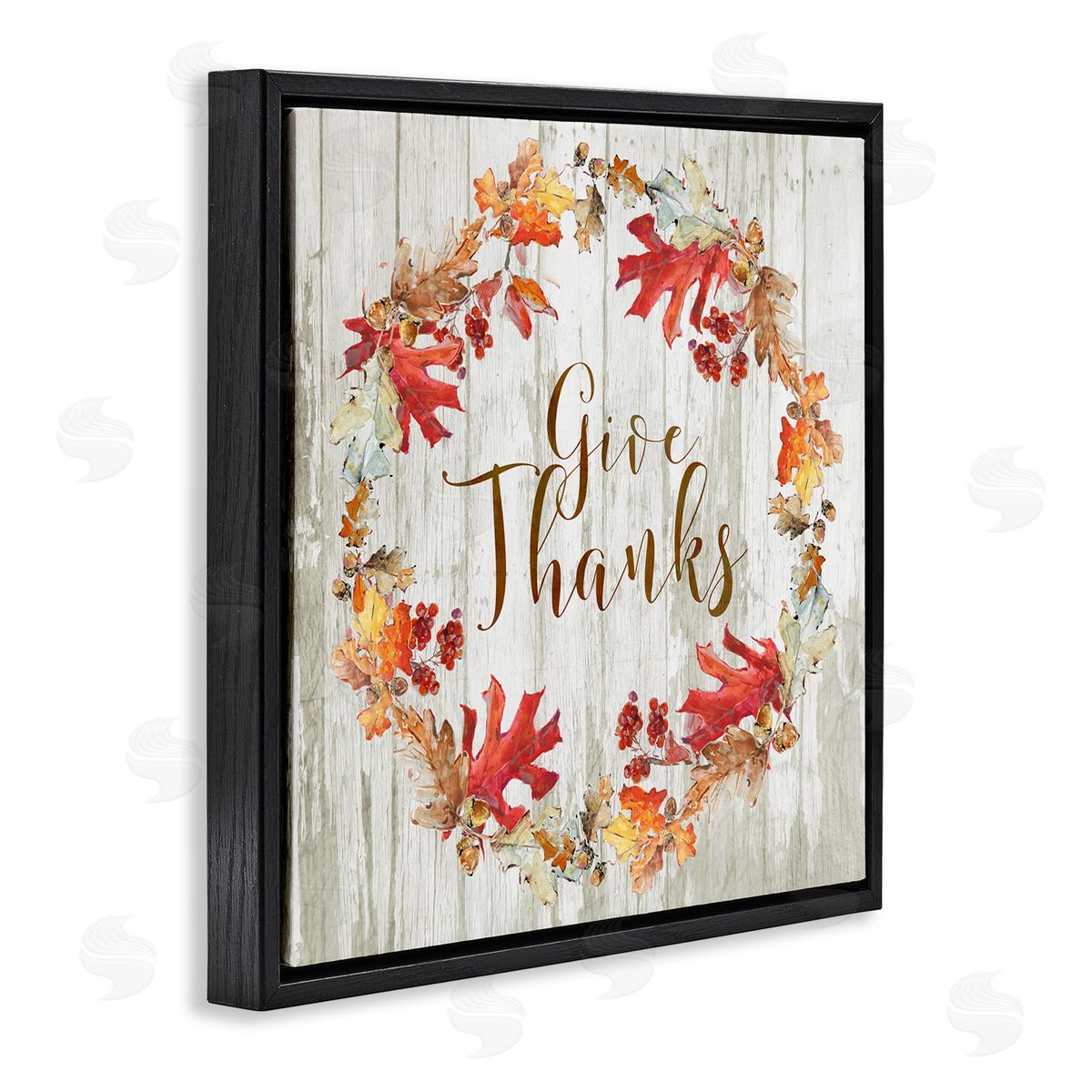 Sally Swatland Give Thanks Autumnal Wreath Black Floating Frame Canvas Wall Art Print