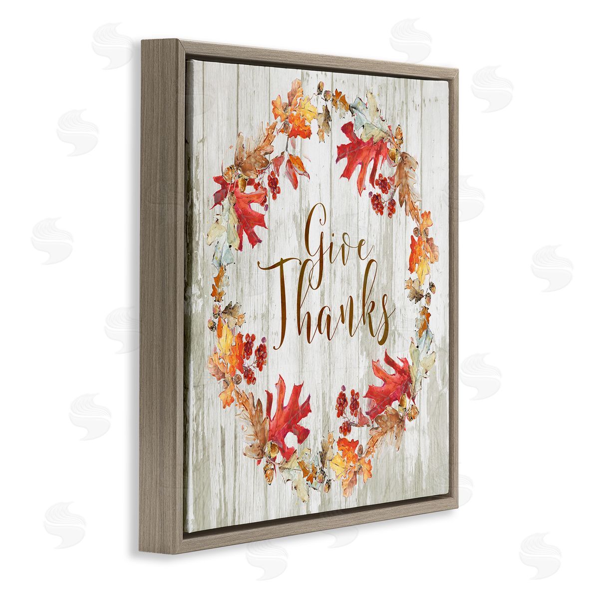 Sally Swatland Give Thanks Autumnal Wreath Brown Floating Frame Canvas Wall Art Print