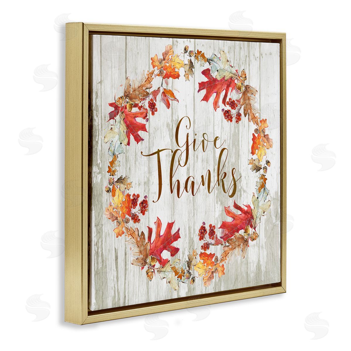 Sally Swatland Give Thanks Autumnal Wreath Gold Floating Frame Canvas Wall Art Print