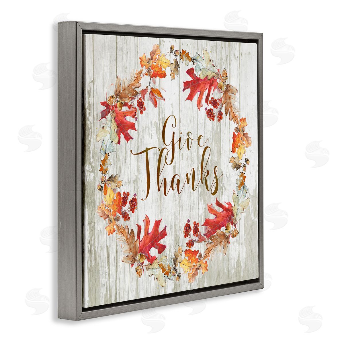 Sally Swatland Give Thanks Autumnal Wreath Gray Floating Frame Canvas Wall Art Print
