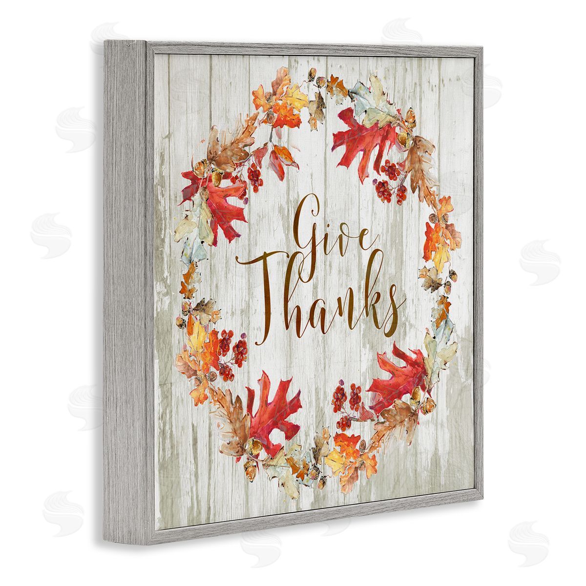 Sally Swatland Give Thanks Autumnal Wreath Gray Framed Glicee Wall Art Print