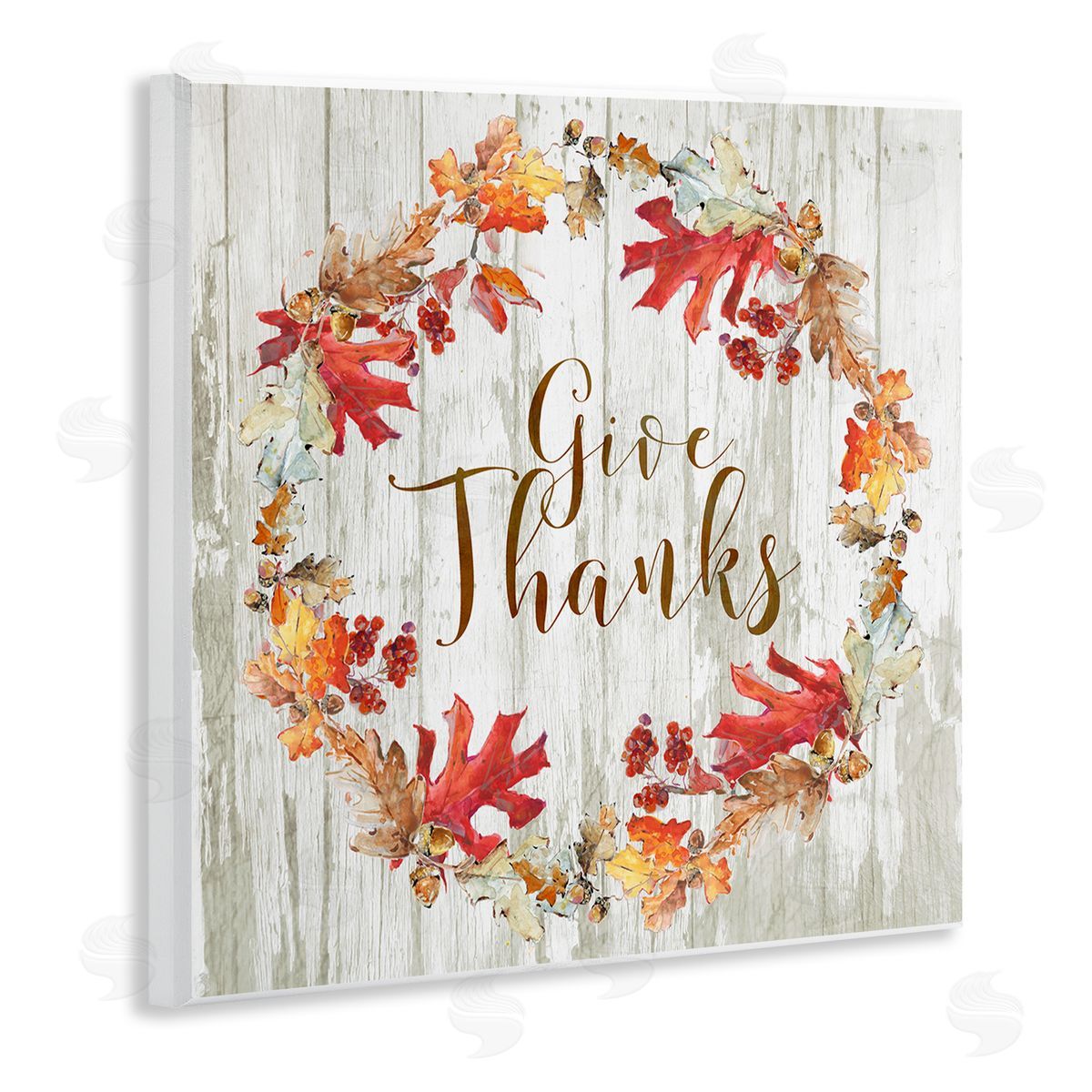 Sally Swatland Give Thanks Autumnal Wreath Wooden Wall Plaque Art Print