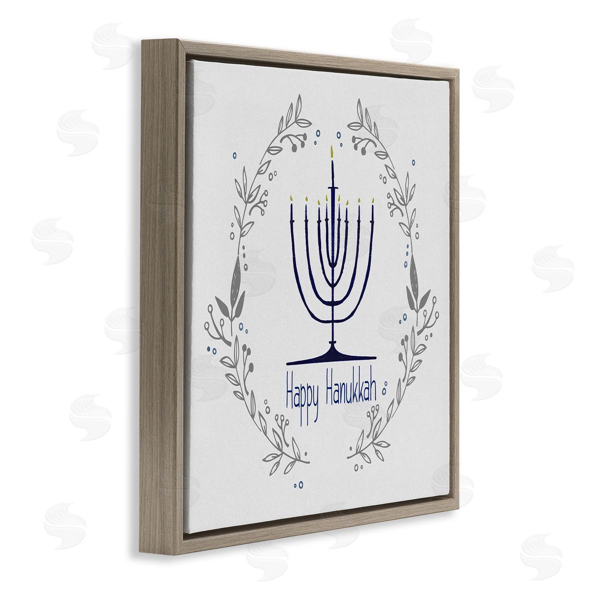 Susan Jill Happy Hanukkah Botanical Wreath Brown Floating Frame Canvas Wall Art Print