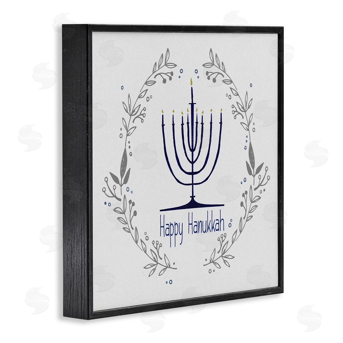 Susan Jill Happy Hanukkah Botanical Wreath Black Framed Glicee Wall Art Print