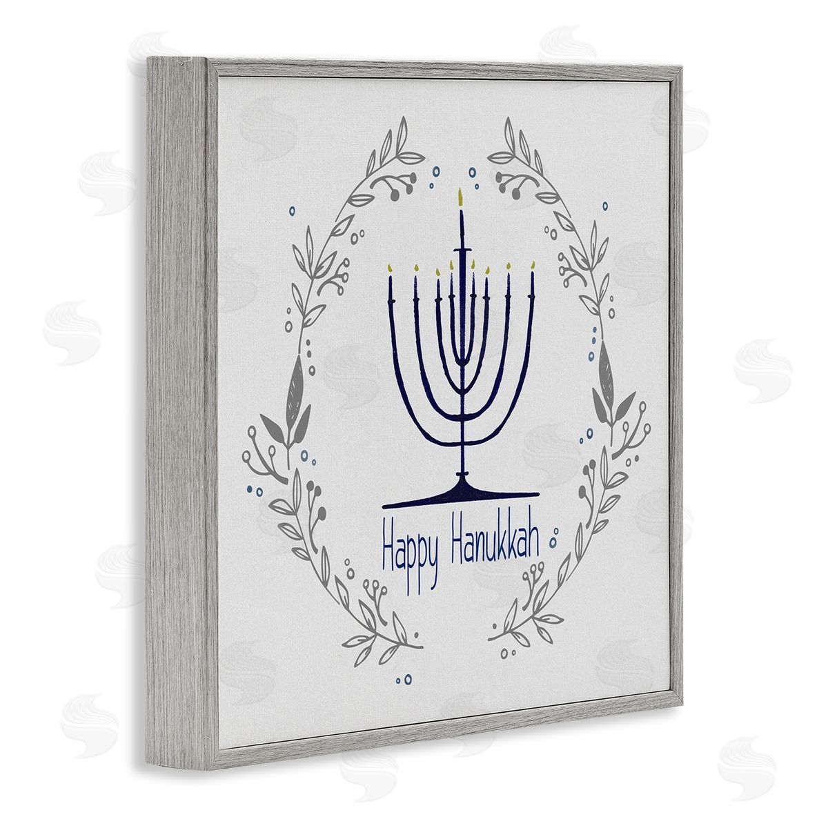 Susan Jill Happy Hanukkah Botanical Wreath Gray Framed Glicee Wall Art Print