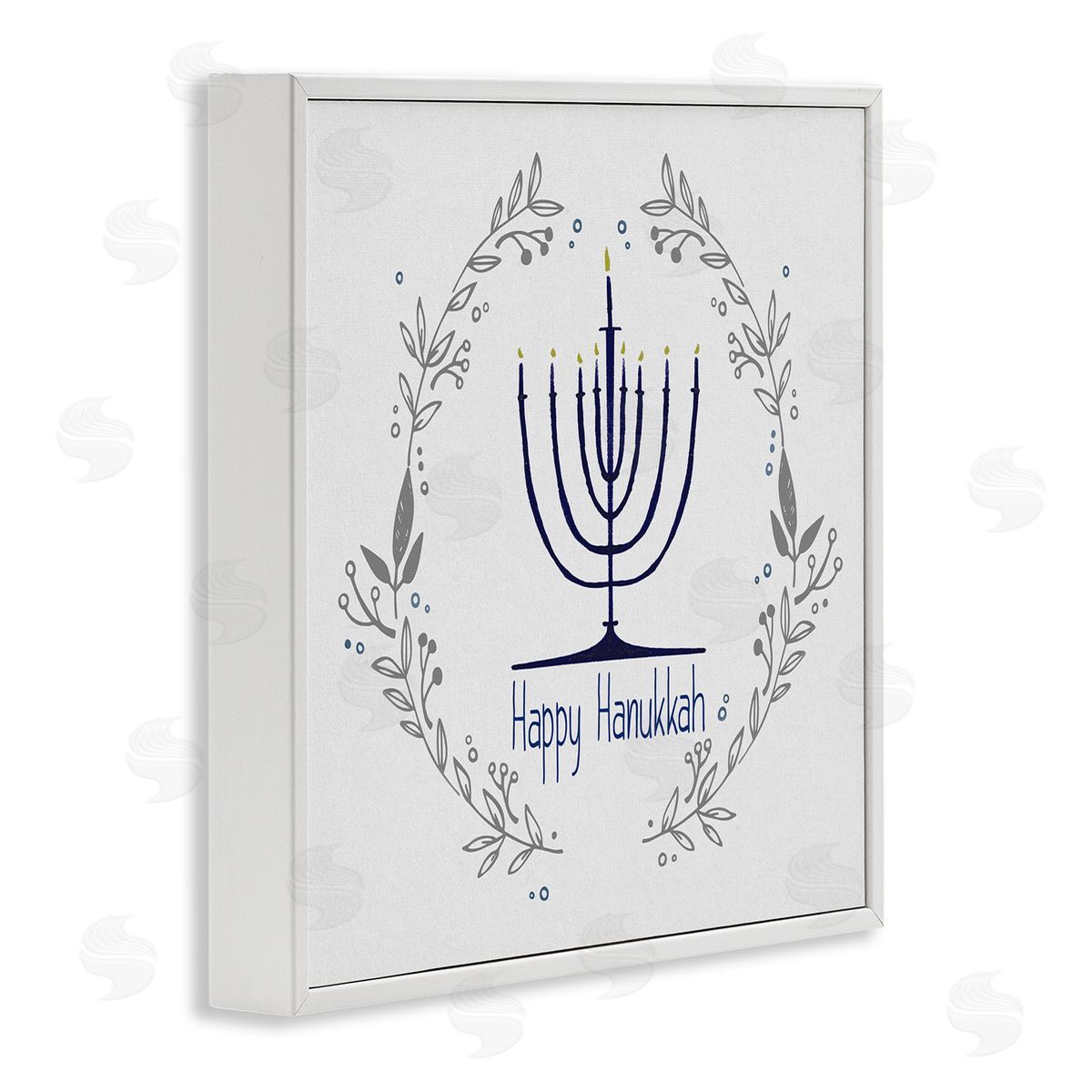 Susan Jill Happy Hanukkah Botanical Wreath White Framed Glicee Wall Art Print