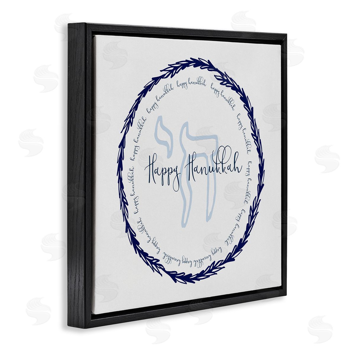 Susan Jill Happy Hanukkah Symbol Wreath Black Floating Frame Canvas Wall Art Print