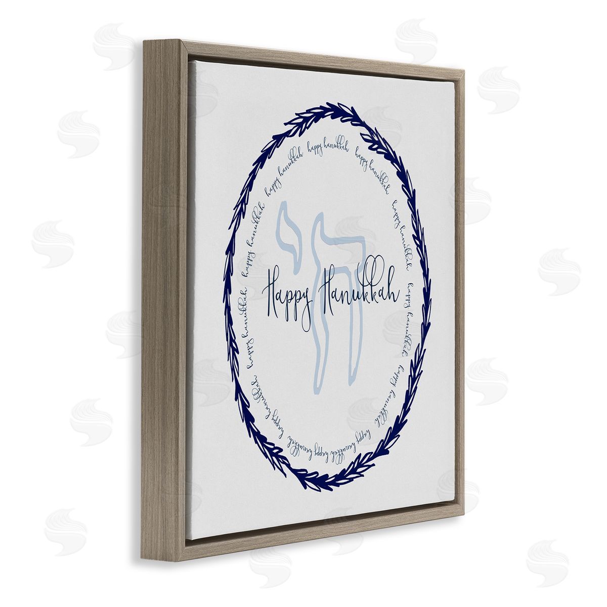 Susan Jill Happy Hanukkah Symbol Wreath Brown Floating Frame Canvas Wall Art Print