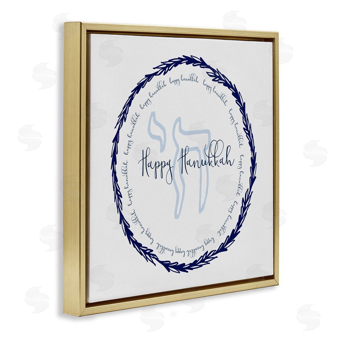 Susan Jill Happy Hanukkah Symbol Wreath Gold Floating Frame Canvas Wall Art Print