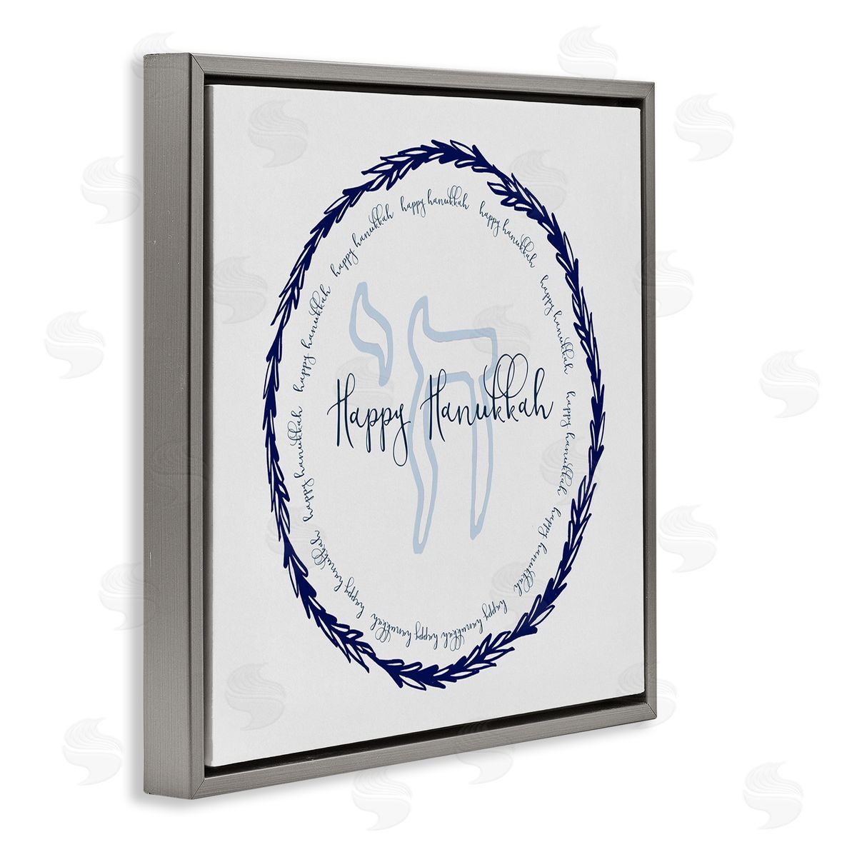 Susan Jill Happy Hanukkah Symbol Wreath Gray Floating Frame Canvas Wall Art Print