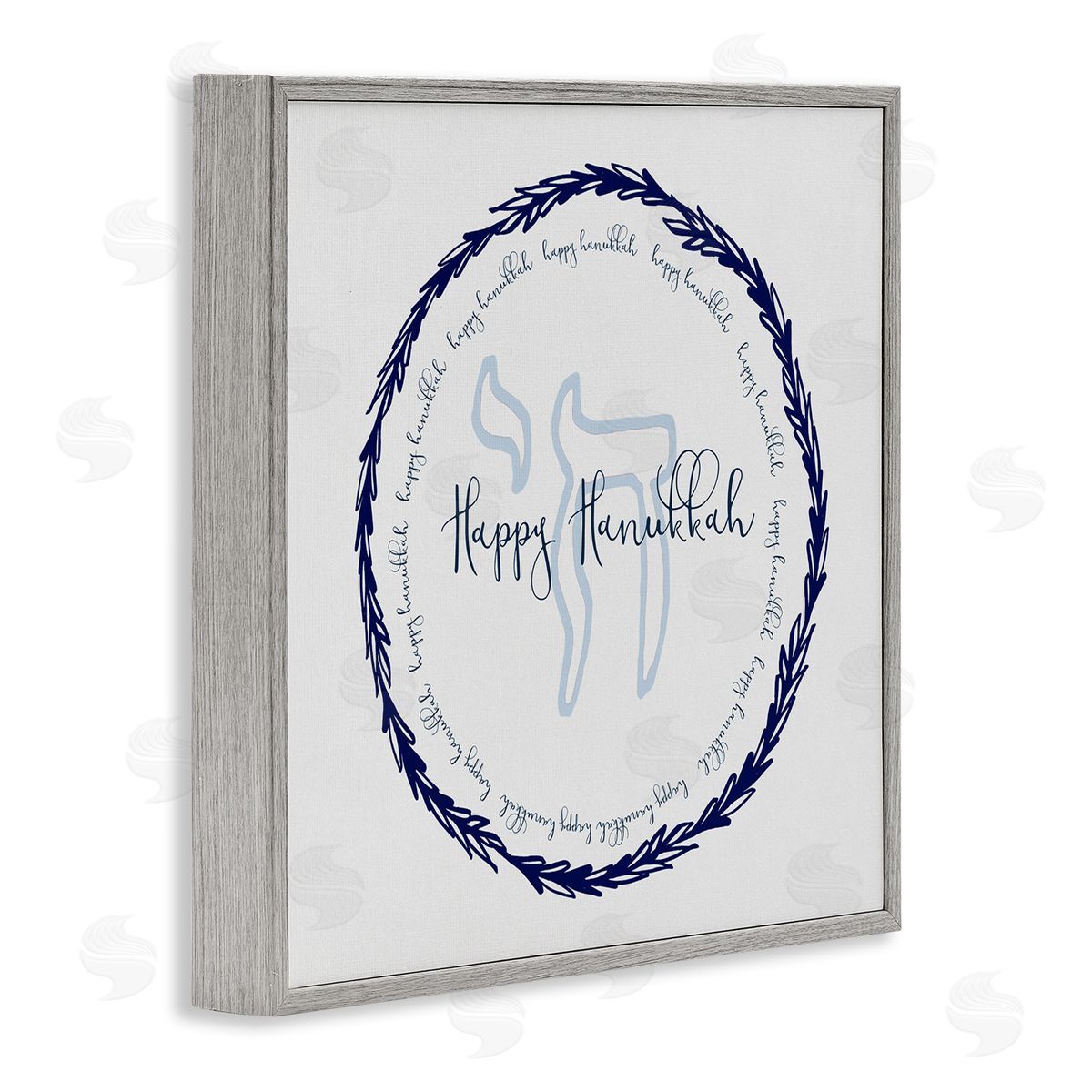 Susan Jill Happy Hanukkah Symbol Wreath Gray Framed Glicee Wall Art Print