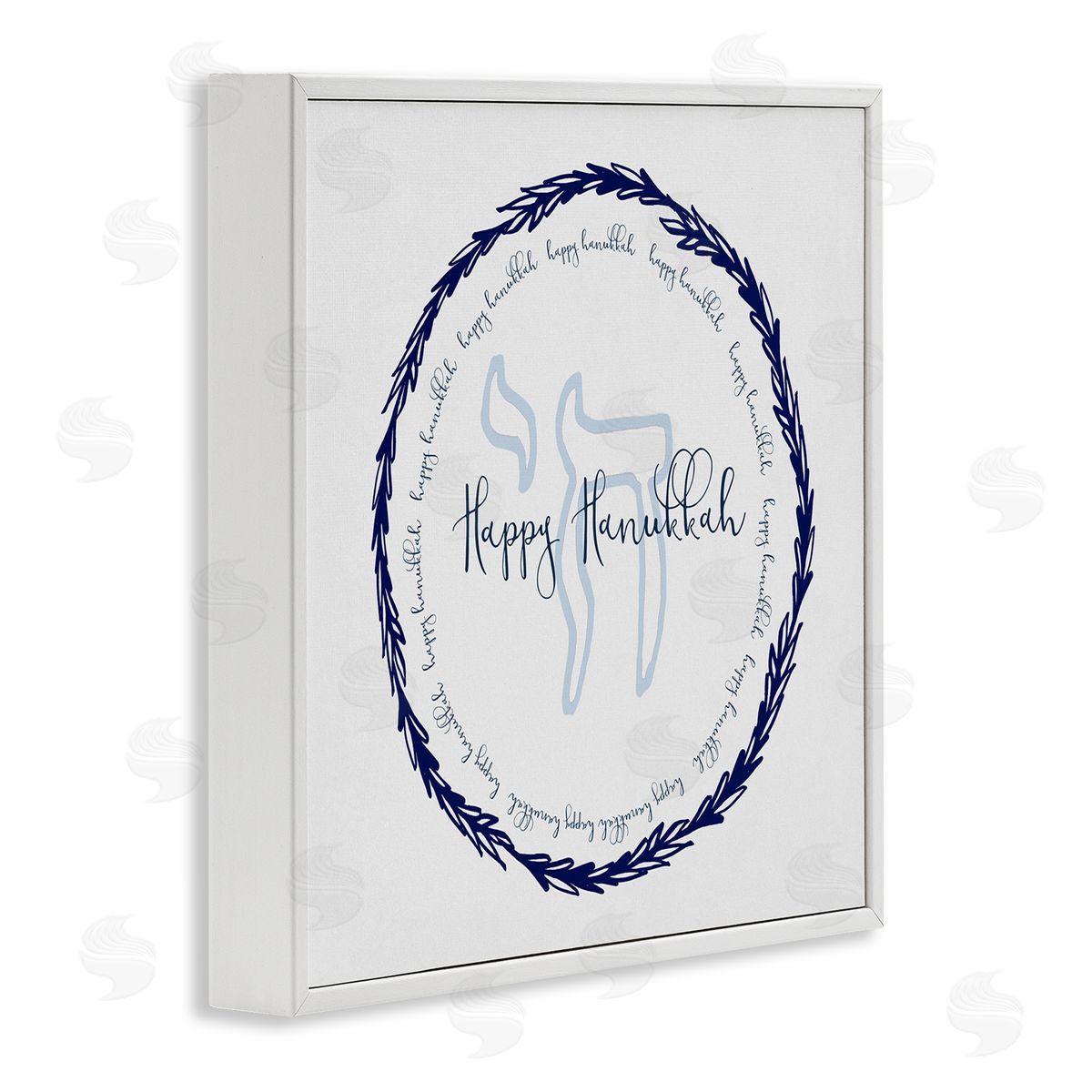 Susan Jill Happy Hanukkah Symbol Wreath White Framed Glicee Wall Art Print
