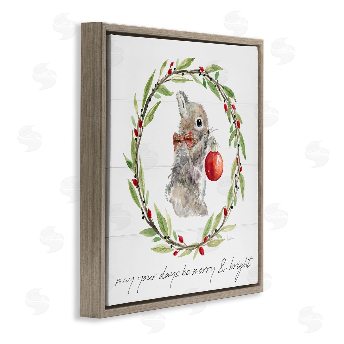 Livi Finn Merry & Bright Bunny Wreath Brown Floating Frame Canvas Wall Art Print