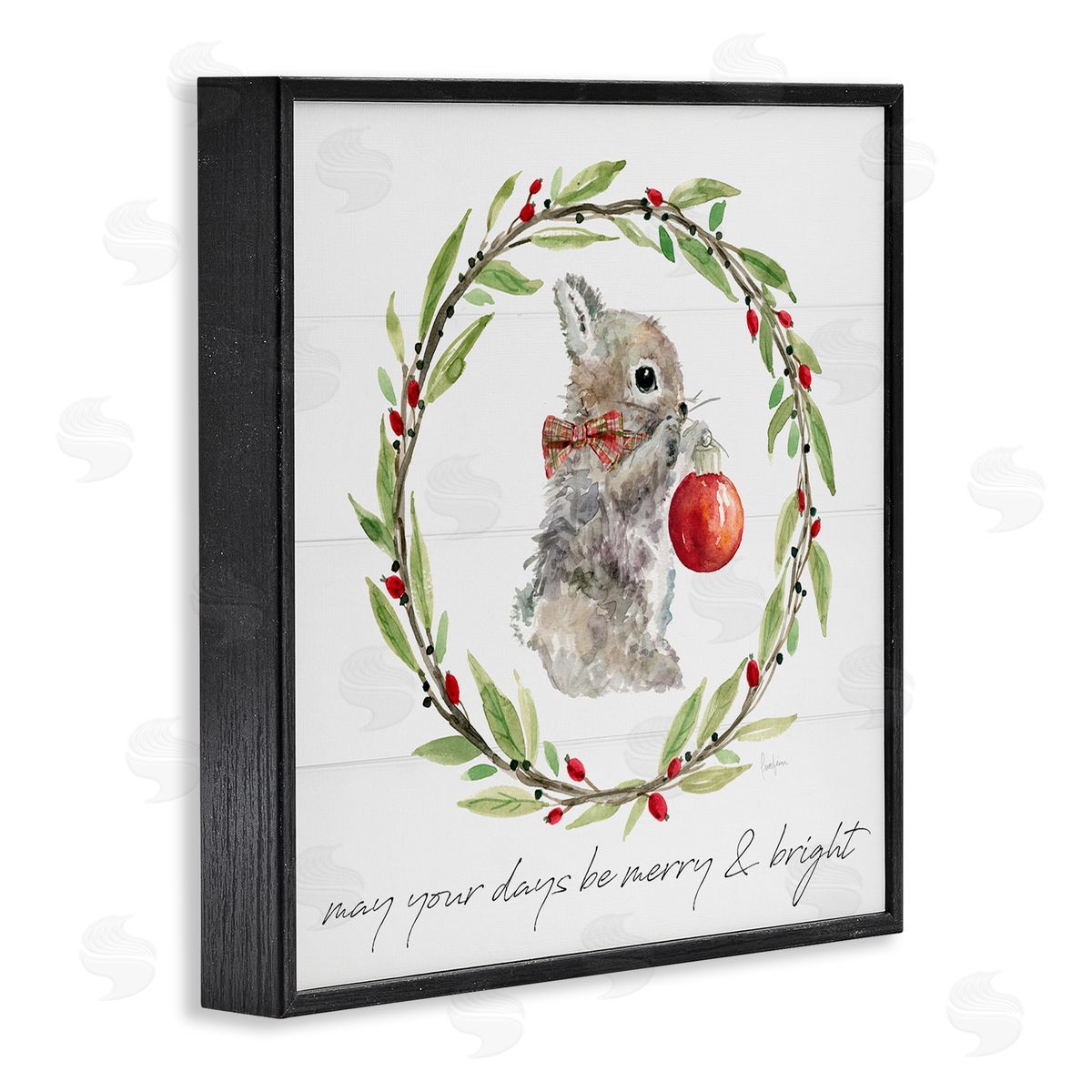 Livi Finn Merry & Bright Bunny Wreath Black Framed Glicee Wall Art Print