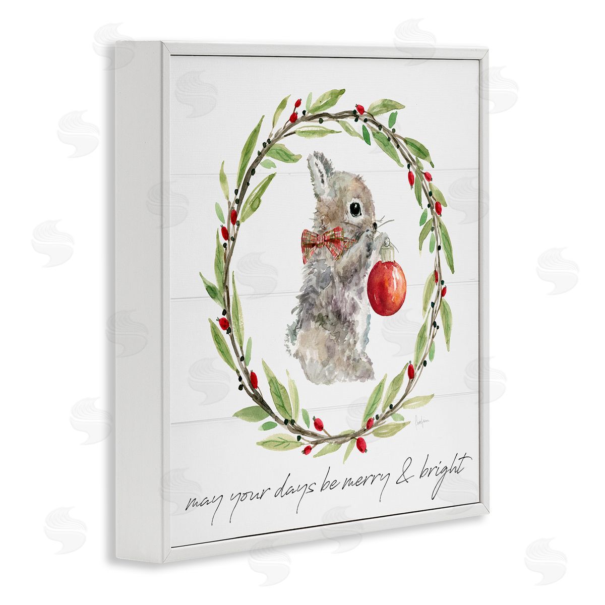 Livi Finn Merry & Bright Bunny Wreath White Framed Glicee Wall Art Print