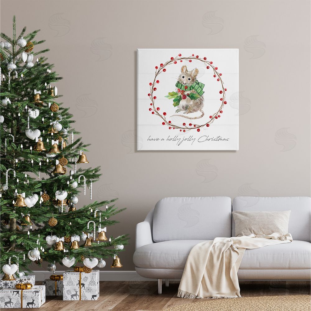 Livi Finn Holly Jolly Christmas Mouse Canvas Wall Art in Room