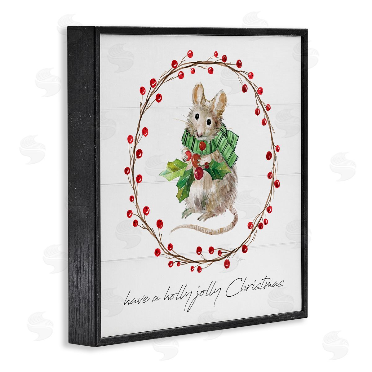 Livi Finn Holly Jolly Christmas Mouse Black Framed Glicee Wall Art Print