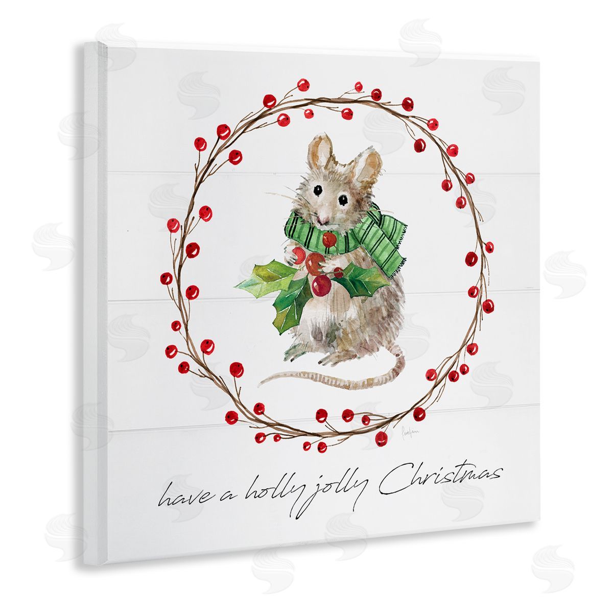 Livi Finn Holly Jolly Christmas Mouse Wooden Wall Plaque Art Print