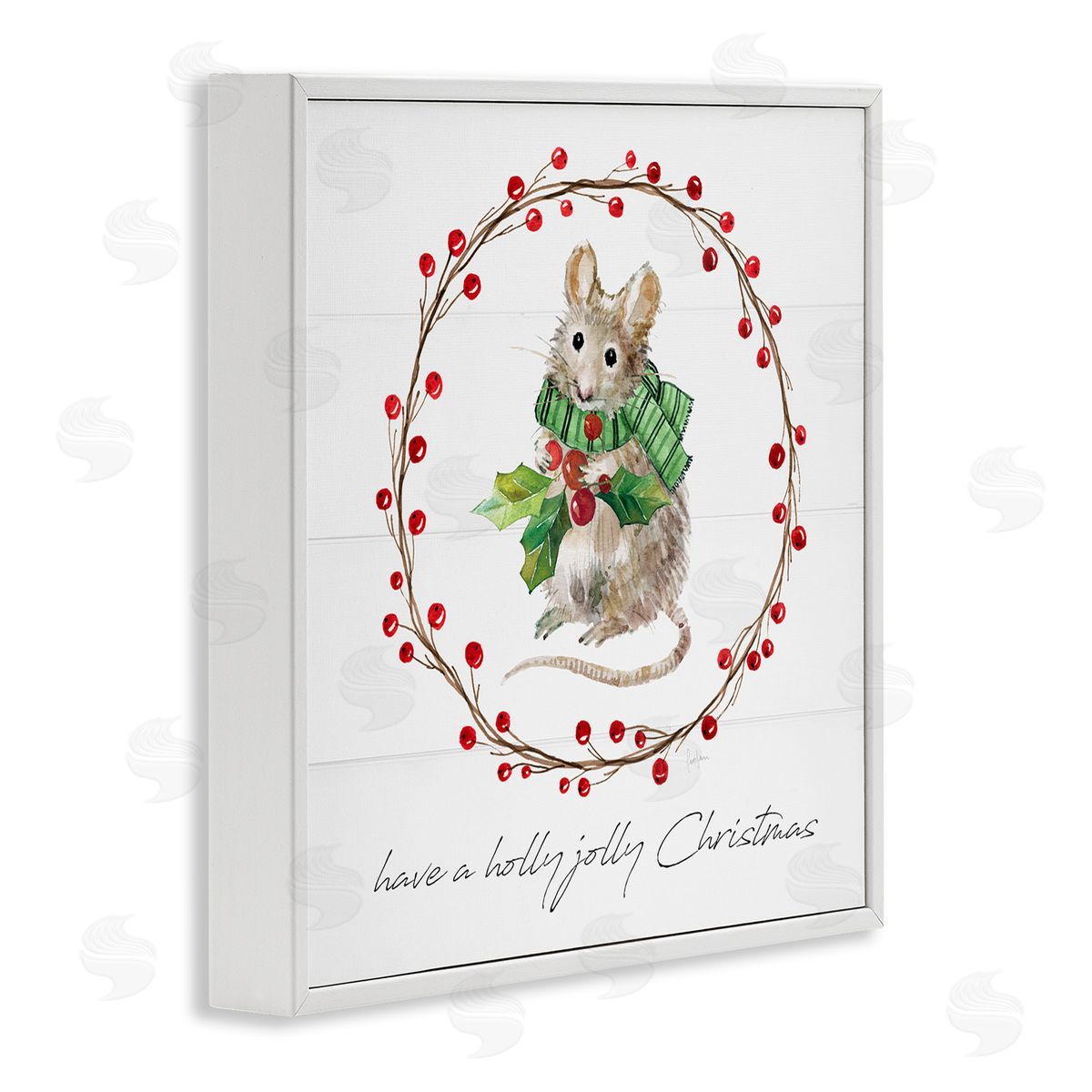 Livi Finn Holly Jolly Christmas Mouse White Framed Glicee Wall Art Print