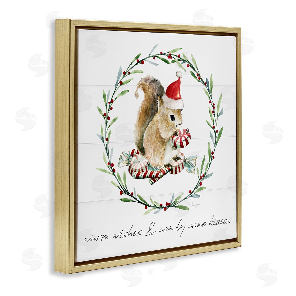 Livi Finn Warm Wishes & Candy Kisses Phrase Gold Floating Frame Canvas Wall Art Print