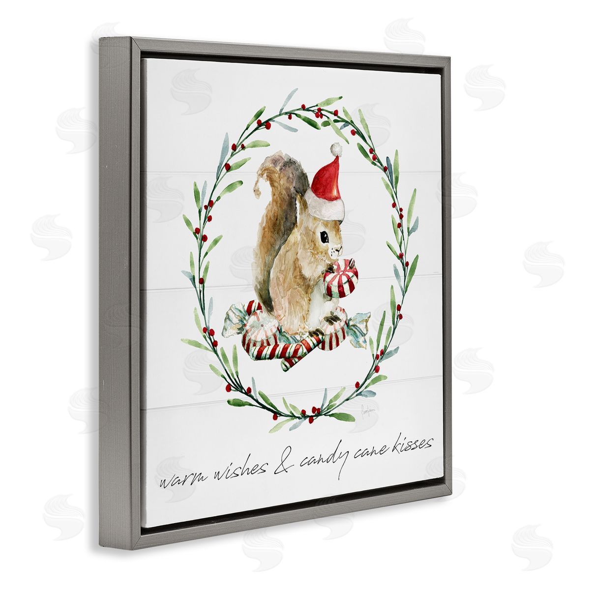 Livi Finn Warm Wishes & Candy Kisses Phrase Gray Floating Frame Canvas Wall Art Print