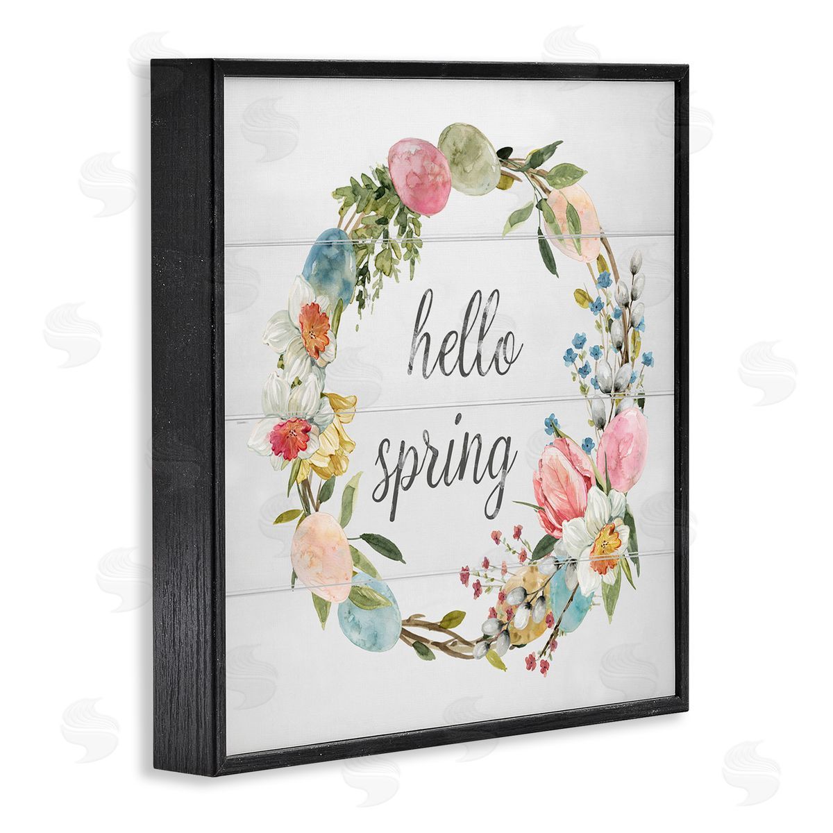 Livi Finn Hello Spring Floral Egg Wreath Black Framed Glicee Wall Art Print
