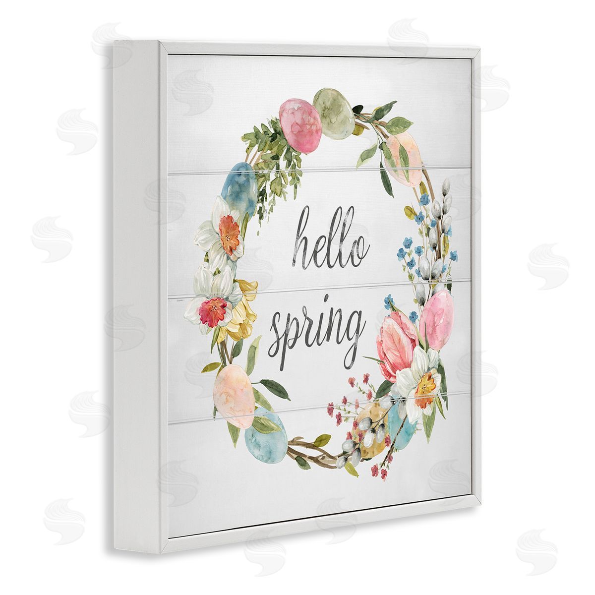 Livi Finn Hello Spring Floral Egg Wreath White Framed Glicee Wall Art Print