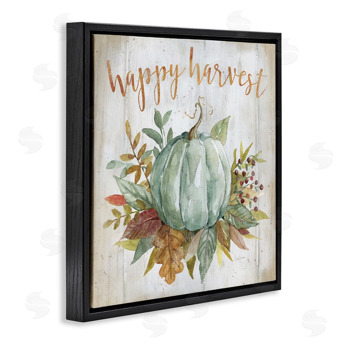 Livi Finn Happy Harvest Seasonal Pumpkin Black Floating Frame Canvas Wall Art Print