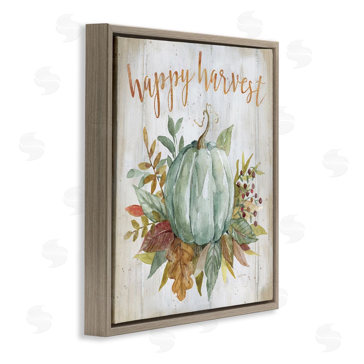 Livi Finn Happy Harvest Seasonal Pumpkin Brown Floating Frame Canvas Wall Art Print