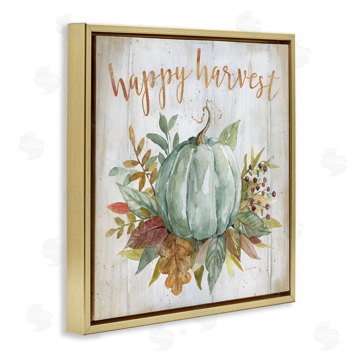 Livi Finn Happy Harvest Seasonal Pumpkin Gold Floating Frame Canvas Wall Art Print