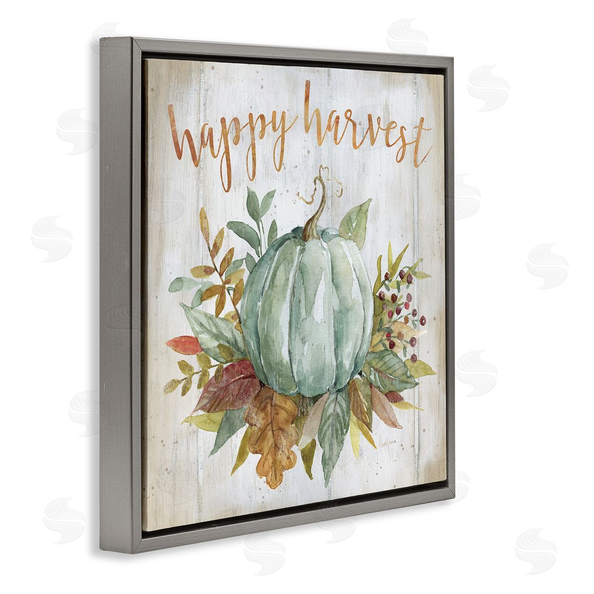 Livi Finn Happy Harvest Seasonal Pumpkin Gray Floating Frame Canvas Wall Art Print