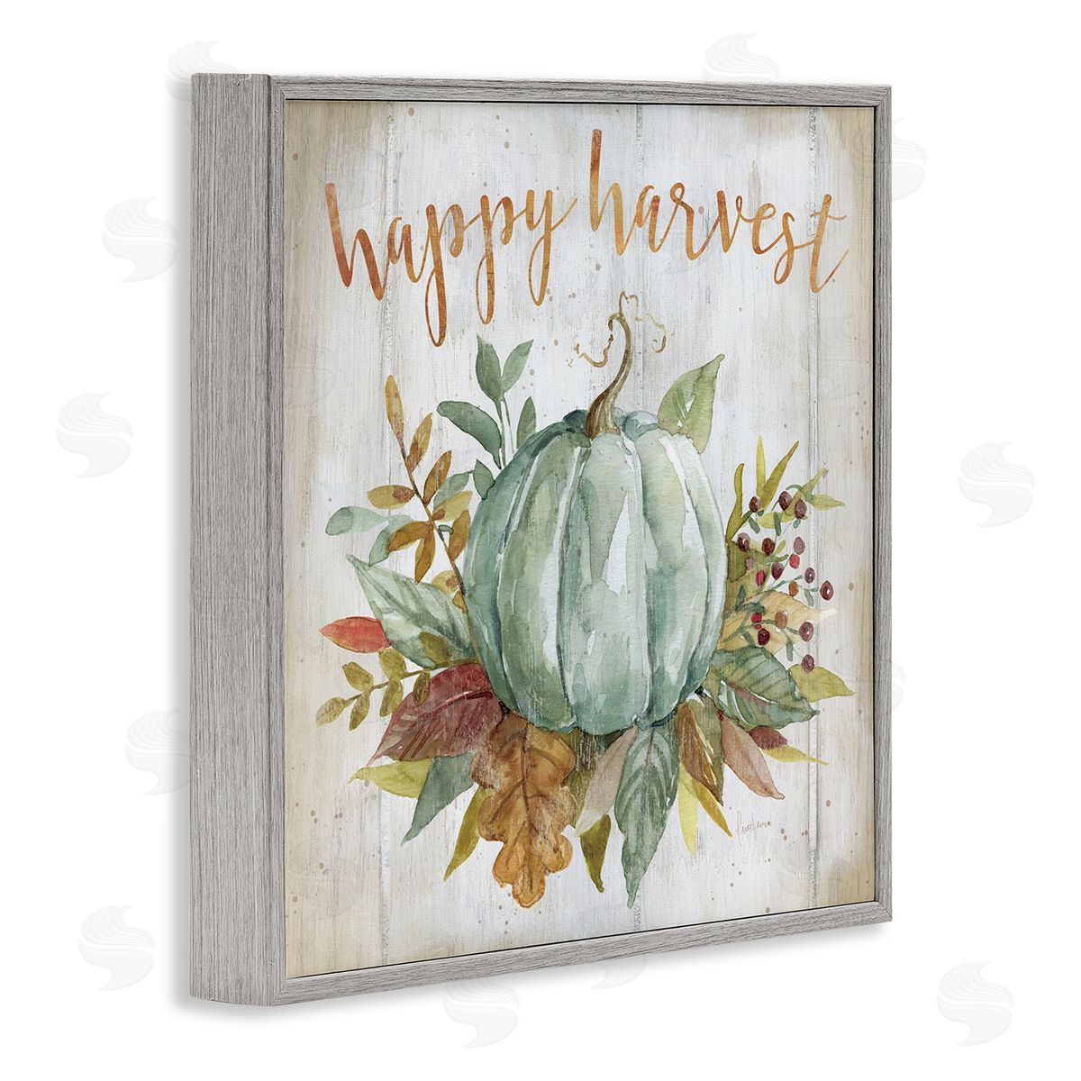 Livi Finn Happy Harvest Seasonal Pumpkin Gray Framed Glicee Wall Art Print