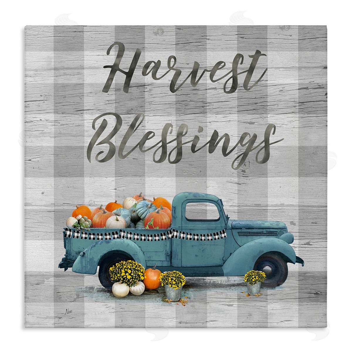 Nan Harvest Blessings Fall Pumpkin Truck Stretched Canvas Wall Art Print