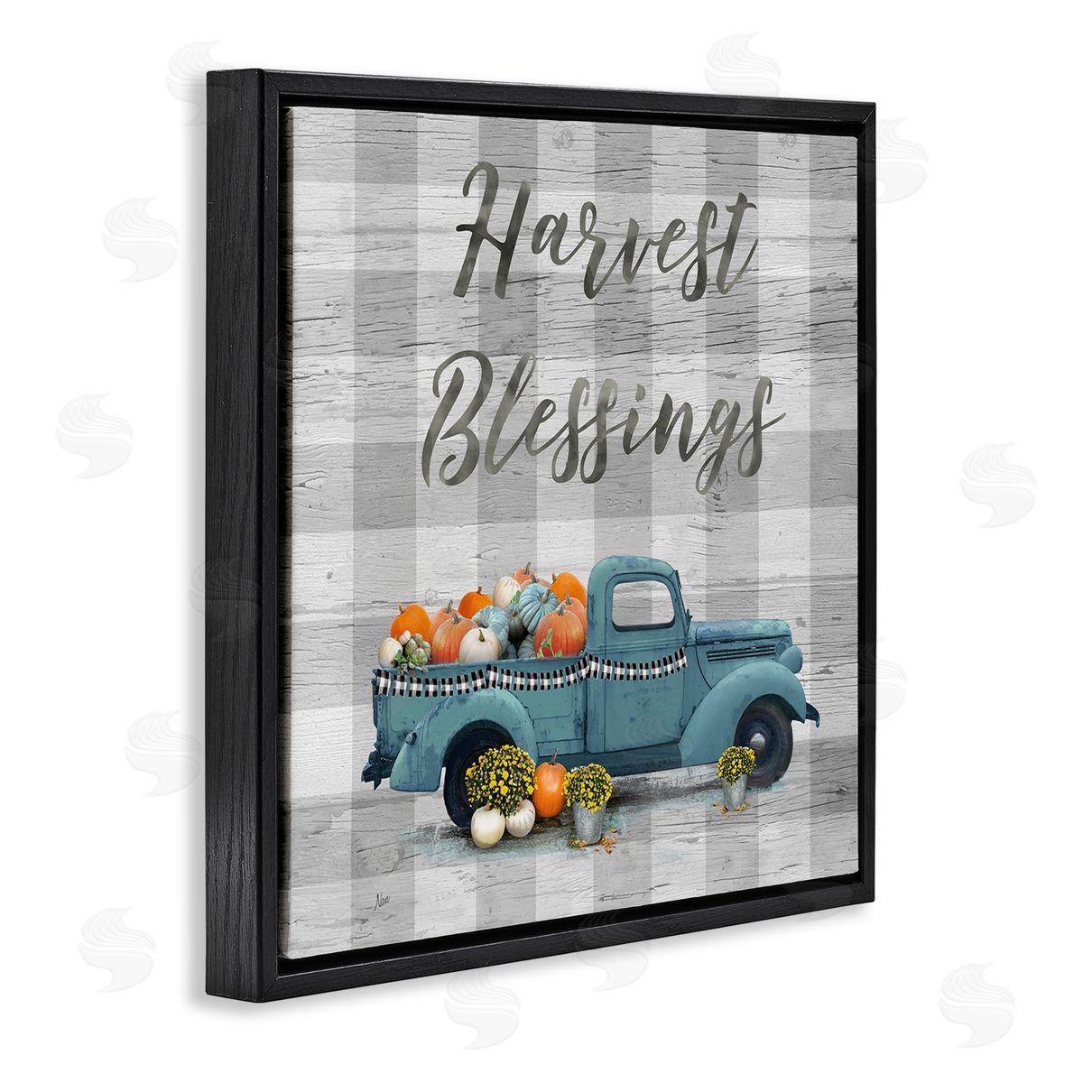 Nan Harvest Blessings Fall Pumpkin Truck Black Floating Frame Canvas Wall Art Print