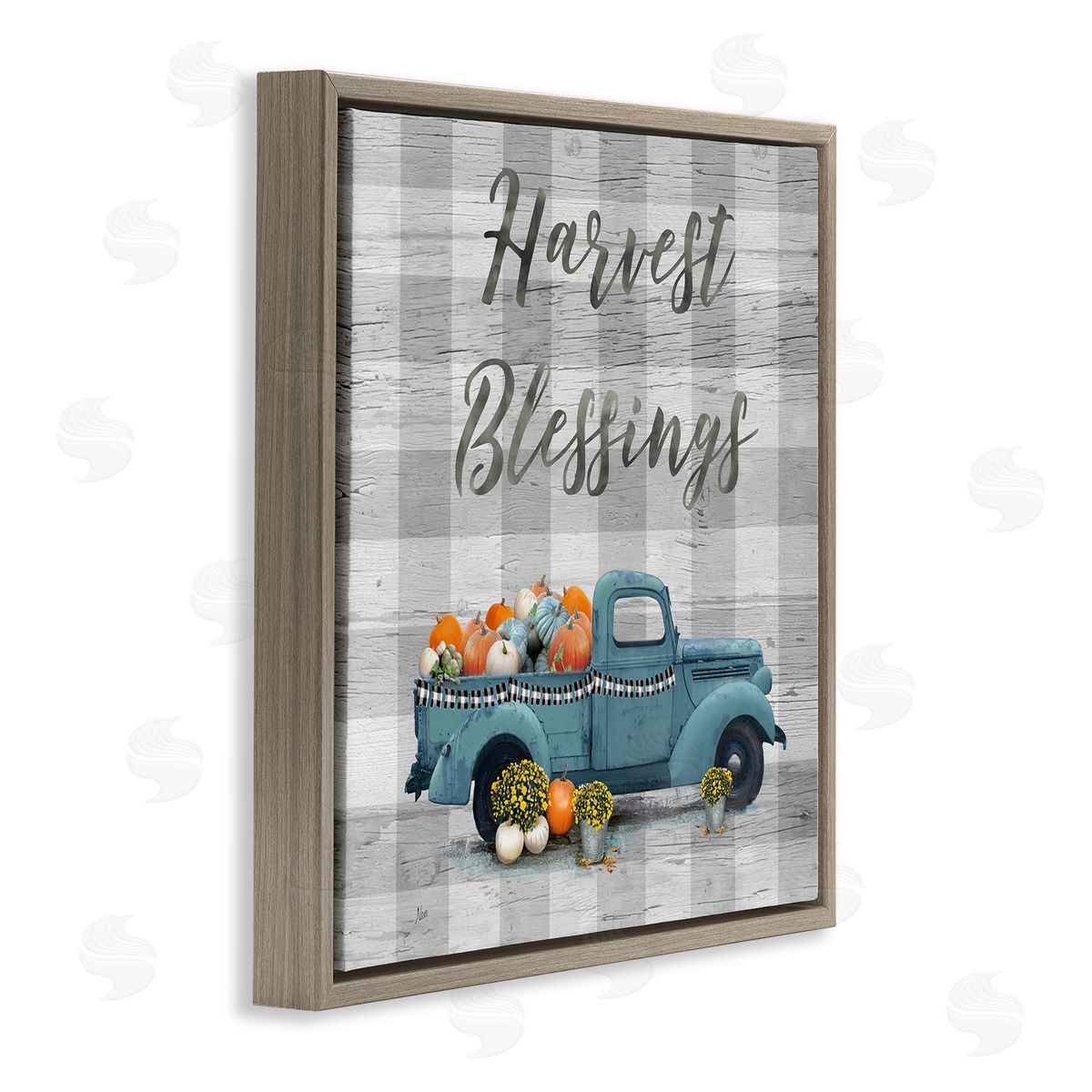 Nan Harvest Blessings Fall Pumpkin Truck Brown Floating Frame Canvas Wall Art Print