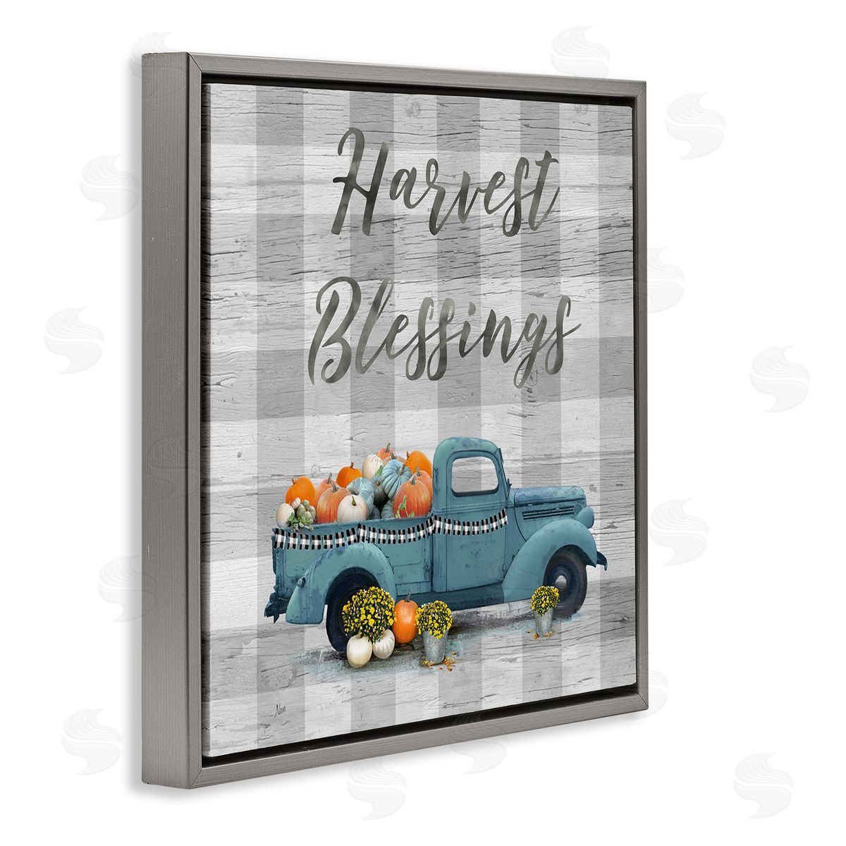 Nan Harvest Blessings Fall Pumpkin Truck Gray Floating Frame Canvas Wall Art Print