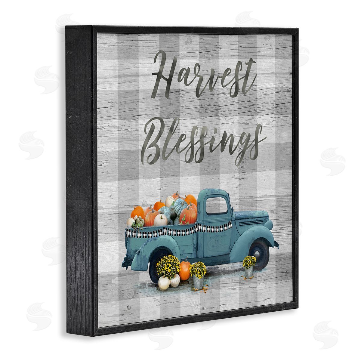 Nan Harvest Blessings Fall Pumpkin Truck Black Framed Glicee Wall Art Print