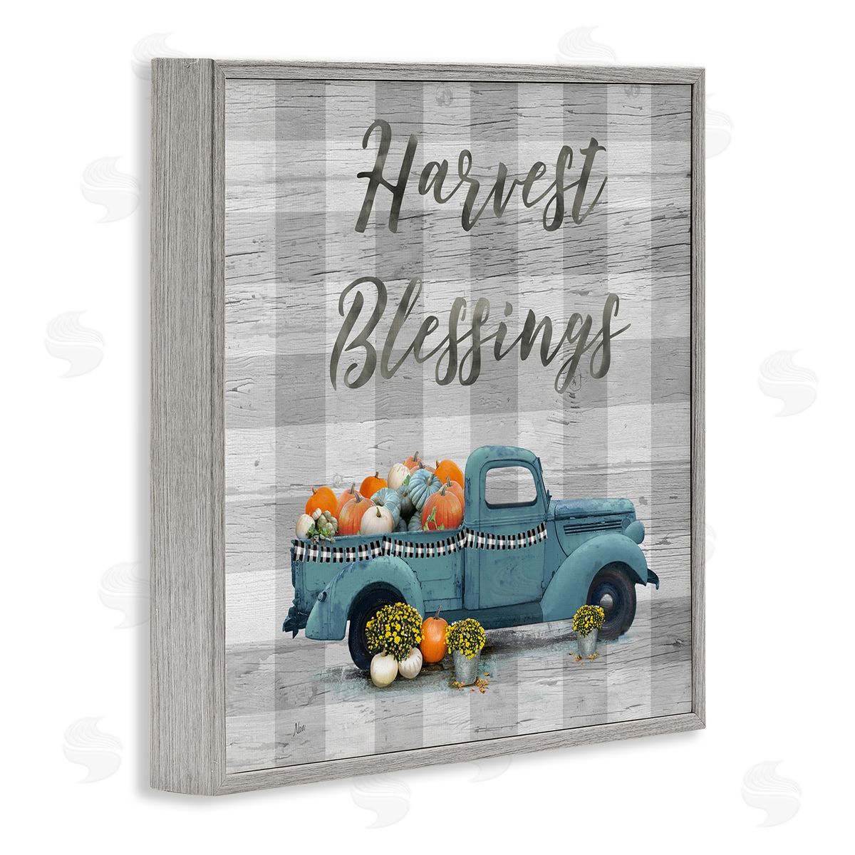 Nan Harvest Blessings Fall Pumpkin Truck Gray Framed Glicee Wall Art Print
